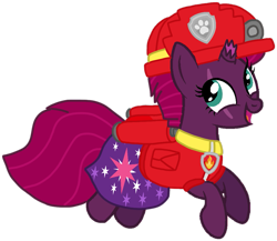 Size: 1059x921 | Tagged: safe, artist:徐詩珮, derpibooru import, fizzlepop berrytwist, tempest shadow, pony, unicorn, series:sprglitemplight diary, series:sprglitemplight life jacket days, series:springshadowdrops diary, series:springshadowdrops life jacket days, alternate universe, base used, broken horn, clothes, cute, female, hat, horn, mare, marshall (paw patrol), open mouth, paw patrol, simple background, solo, transparent background