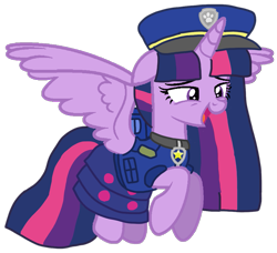 Size: 1099x1004 | Tagged: safe, artist:徐詩珮, derpibooru import, twilight sparkle, twilight sparkle (alicorn), alicorn, pony, series:sprglitemplight diary, series:sprglitemplight life jacket days, series:springshadowdrops diary, series:springshadowdrops life jacket days, alternate universe, base used, chase (paw patrol), clothes, cute, female, floppy ears, hat, mare, open mouth, paw patrol, simple background, solo, spread wings, transparent background, wings