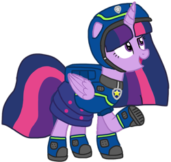 Size: 1055x999 | Tagged: safe, artist:徐詩珮, derpibooru import, twilight sparkle, twilight sparkle (alicorn), alicorn, pony, series:sprglitemplight diary, series:sprglitemplight life jacket days, series:springshadowdrops diary, series:springshadowdrops life jacket days, alternate universe, base used, chase (paw patrol), clothes, cute, paw patrol, simple background, spy chase (paw patrol), transparent background