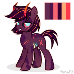 Size: 2000x2000 | Tagged: safe, artist:keyrijgg, derpibooru import, oc, oc only, unicorn, colored pupils, colored sclera, female, grin, horn, horns, lidded eyes, looking at you, mare, reference sheet, scar, signature, simple background, smiling, solo, unnamed oc