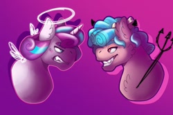 Size: 1280x856 | Tagged: safe, artist:lockandkeyhyena, derpibooru import, cozy glow, princess flurry heart, pegasus, pony, halo, older, trident