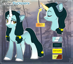 Size: 1600x1400 | Tagged: safe, artist:trickate, derpibooru import, oc, oc only, oc:abigail blackwood, pony, unicorn, bell, female, magic, reference sheet, solo