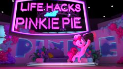 Size: 1920x1080 | Tagged: safe, derpibooru import, pinkie pie, earth pony, pony, hello pinkie pie, 3d, neon, neon sign