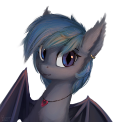 Size: 512x512 | Tagged: safe, artist:quvr, derpibooru import, oc, oc only, bat pony, bat pony oc, bat wings, fangs, female, looking at you, mare, simple background, solo, transparent background, wings