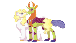 Size: 1280x732 | Tagged: safe, artist:itstechtock, derpibooru import, prince blueblood, thorax, changedling, changeling, bluerax, exoskeleton, gay, interspecies, king thorax, male, shipping, simple background, transparent background