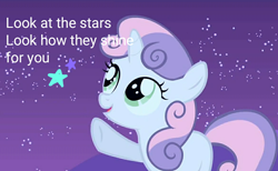 Size: 1170x720 | Tagged: safe, derpibooru exclusive, derpibooru import, edit, edited screencap, editor:katy木土, screencap, sweetie belle, owl's well that ends well, coldplay, solo, song reference, yellow (coldplay song)
