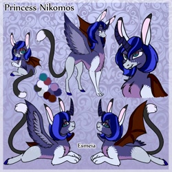 Size: 900x900 | Tagged: safe, artist:esmeia, artist:xesmeiax, derpibooru import, oc, oc only, draconequus, hybrid, bat wings, bust, chest fluff, draconequus oc, interspecies offspring, offspring, parent:discord, parent:princess luna, parents:lunacord, reference sheet, solo, wings