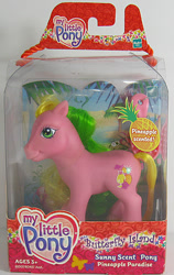 Size: 400x632 | Tagged: safe, derpibooru import, photographer:breyer600, g3, official, packaging, pineapple paradise, simple background, sunny scent pony, toy
