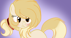 Size: 1001x539 | Tagged: safe, artist:applerougi, derpibooru import, oc, oc:cremita, earth pony, pony, blushing, female, mare, solo