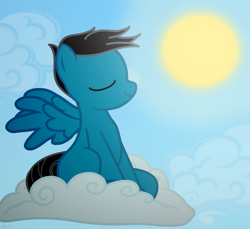 Size: 3600x3300 | Tagged: safe, artist:agkandphotomaker2000, derpibooru import, oc, oc:pony video maker, pegasus, pony, cloud, majestic, show accurate, sitting, sitting on cloud, sky, spread wings, sun, wings