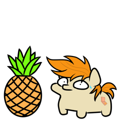 Size: 1000x1000 | Tagged: safe, artist:pizzamovies, derpibooru import, oc, oc only, oc:pizzamovies, food, looking at you, pineapple, shrunken pupils, solo, squatpony, sweat