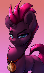 Size: 1800x3000 | Tagged: safe, artist:skitsroom, derpibooru import, tempest shadow, pony, unicorn, my little pony: the movie, 1st place, broken horn, bust, chest fluff, cute, female, horn, medal, portrait, solo, tempestbetes