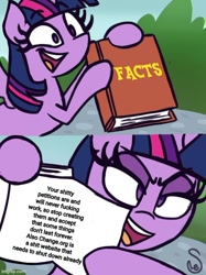 Size: 500x667 | Tagged: safe, derpibooru import, twilight sparkle, twilight sparkle (alicorn), alicorn, change.org, exploitable meme, image macro, ironic, meme, op has a point, op has an opinion, petition, twilight's fact book, vulgar