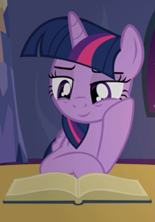 Size: 753x1078 | Tagged: safe, artist:agrol, derpibooru import, twilight sparkle, twilight sparkle (alicorn), alicorn, pony, adorkable, book, bookhorse, cropped, cute, dork, female, hoof on cheek, hooves on the table, mare, sleepy, smiling, solo, that pony sure does love books, tired, twiabetes