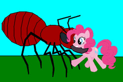 Size: 490x329 | Tagged: safe, artist:avispaneitor, derpibooru import, pinkie pie, earth pony, pony, robot, beast wars, crossover, female, fight, imminent decapitation, inferno, mare, predacon, this will end in death, transformers