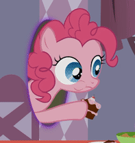 Size: 197x208 | Tagged: safe, artist:agrol, derpibooru import, pinkie pie, earth pony, pony, animated, cake, cropped, cute, diapinkes, eating, female, filly, filly pinkie pie, food, gif, loop, now you're thinking with portals, perfect loop, picture for breezies, portal, solo, when you're a filly, younger