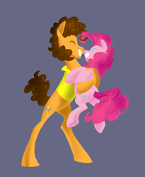 Size: 1752x2136 | Tagged: safe, artist:varwing, derpibooru import, cheese sandwich, pinkie pie, earth pony, pony, cheesepie, female, holding a pony, hug, male, shipping, size difference, straight