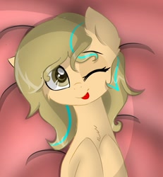 Size: 895x970 | Tagged: safe, artist:grithcourage, derpibooru import, oc, oc only, oc:grith courage, earth pony, pony, :p, adorable face, bed, bedroom eyes, cute, eye contact, looking at each other, looking at you, solo, tongue out, trace