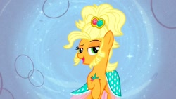 Size: 1280x720 | Tagged: safe, derpibooru import, screencap, applejack, earth pony, pony, simple ways, alternate hairstyle, applejewel, clothes, female, sliding background, solo