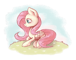 Size: 700x561 | Tagged: safe, artist:oatmealdreamscape, derpibooru import, fluttershy, pegasus, pony, colored pupils, cute, female, mare, profile, prone, shyabetes, simple background, solo, transparent background