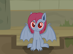 Size: 2674x1976 | Tagged: safe, artist:badumsquish, derpibooru exclusive, derpibooru import, gargoyle, hybrid, monster pony, original species, pony, daring done?, claws, female, half-pony, interspecies offspring, looking at you, offspring, parent:fluttershy, parent:guardiangoyle, red eyes, show accurate, sitting, smiling, solo, spread wings, temple, wings