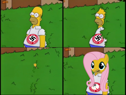 Size: 954x720 | Tagged: safe, fluttershy, pegasus, pony, /mlpol/, /pol/, april fools 2017, bush, homer simpson, meme, mlpol, pol, the simpsons