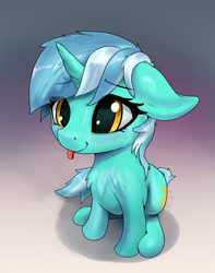 Size: 2445x3096 | Tagged: safe, artist:xbi, derpibooru import, lyra heartstrings, pony, unicorn, blushing, chest fluff, cute, female, floppy ears, gradient background, lyrabetes, sitting, solo, tongue out