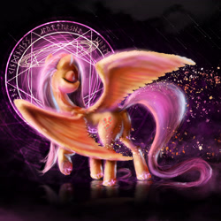 Size: 3891x3891 | Tagged: safe, artist:nicolaykoriagin, derpibooru import, fluttershy, pegasus, pony, butt, female, magic, plot, runes, solo