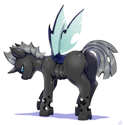 Size: 2196x2233 | Tagged: safe, artist:vavacung, derpibooru import, changeling, featureless crotch, male, simple background, solo, white background