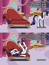 Size: 1125x1502 | Tagged: safe, artist:lucandreus, derpibooru import, rarity, pony, unicorn, ask, ask pun, fainting couch, marshmelodrama, rarity being rarity