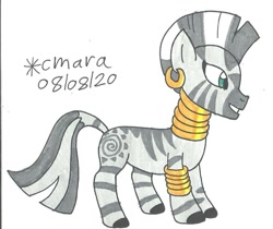 Size: 964x811 | Tagged: safe, artist:cmara, derpibooru import, zecora, zebra, bracelet, ear piercing, earring, female, grin, jewelry, neck rings, piercing, simple background, smiling, solo, traditional art, white background