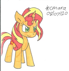 Size: 876x905 | Tagged: safe, artist:cmara, derpibooru import, sunset shimmer, pony, unicorn, female, mare, simple background, smiling, smirk, solo, traditional art, white background