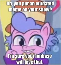 Size: 730x780 | Tagged: safe, derpibooru import, pony, my little pony: pony life, one click wonder, spoiler:pony life s01e28, caption, condescending wonka, cropped, grammar error, image macro, meme, op is a cuck, op is trying to start shit, op is trying to start shit so badly that it's kinda funny, ponified, ponified meme, sarcasm, text, willy wonka, willy wonka and the chocolate factory