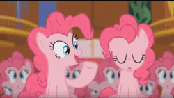 Size: 918x519 | Tagged: safe, derpibooru import, screencap, pinkie pie, earth pony, pony, too many pinkie pies, animated, clone, female, finger, fun fun fun, gasp, hand, hoof fingers, hooves, how, mare, multeity, pinkie being pinkie, pinkie clone, pinkie physics, solo, suddenly hands, too much pink energy is dangerous, wat
