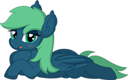 Size: 8123x5104 | Tagged: safe, artist:cyanlightning, derpibooru import, oc, oc:emerald, pegasus, pony, .svg available, absurd resolution, blushing, female, folded wings, lidded eyes, looking at you, lying down, mare, prone, simple background, solo, tongue out, transparent background, vector, wings