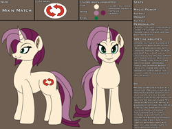 Size: 2400x1800 | Tagged: safe, artist:novaspark, derpibooru import, oc, oc only, oc:mix n' match, colored, cutie mark, female, flat colors, reference sheet, solo