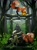 Size: 1612x2160 | Tagged: safe, artist:natella08288818, derpibooru import, oc, oc only, earth pony, fox, pony, dappled sunlight, forest, lantern, solo, stairs, sword, torii, weapon