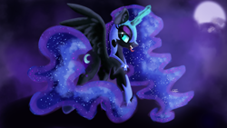 Size: 3840x2160 | Tagged: safe, artist:sadtrooper, derpibooru import, nightmare moon, painting, sharp teeth, solo, teeth, tongue out