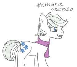 Size: 1003x883 | Tagged: safe, artist:cmara, derpibooru import, double diamond, earth pony, pony, clothes, grin, male, scarf, simple background, smiling, solo, stallion, traditional art, white background