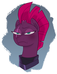 Size: 2550x3300 | Tagged: safe, artist:toodles3702, derpibooru import, tempest shadow, pony, unicorn, bust, female, grumpy, simple background, solo, white background