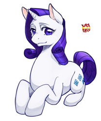 Size: 500x600 | Tagged: safe, artist:norang94, derpibooru import, rarity, pony, unicorn, female, looking at you, lying down, mare, prone, simple background, solo, white background