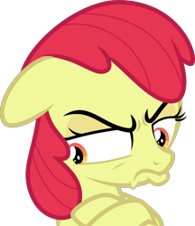 Size: 4192x4848 | Tagged: safe, artist:sollace, derpibooru exclusive, derpibooru import, edit, editor:slayerbvc, apple bloom, pony, growing up is hard to do, .svg available, accessory-less edit, foal, frown, grumpy, grumpybloom, looking away, missing accessory, pouting, simple background, solo, svg, transparent background, vector, vector edit