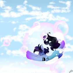 Size: 3000x3000 | Tagged: safe, artist:intfighter, derpibooru import, oc, oc only, earth pony, pony, bubble, cloud, earth pony oc, eyes closed, floating, signature, solo