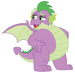 Size: 3626x3610 | Tagged: safe, artist:aleximusprime, derpibooru import, spike, dragon, adult, fat, fat spike, older, older spike, open mouth, simple background, solo, transparent background, winged spike