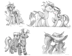 Size: 6432x5056 | Tagged: safe, artist:philo5, derpibooru import, cheerilee, octavia melody, princess cadance, princess celestia, soarin', zecora, alicorn, earth pony, pegasus, pony, zebra, boop, crack shipping, drunk, female, hat, male, noseboop, shipping, soarintavia, straight