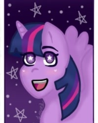 Size: 320x400 | Tagged: safe, alternate version, artist:coupleoreo3109, artist:loviel, derpibooru import, twilight sparkle, twilight sparkle (alicorn), alicorn, pony, collaboration, :d, bust, female, mare, open mouth, smiling, solo, starry eyes, wingding eyes