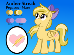 Size: 2133x1600 | Tagged: safe, artist:brightstarclick, derpibooru import, oc, oc only, oc:amber streak, pegasus, bow, female, mare, reference sheet