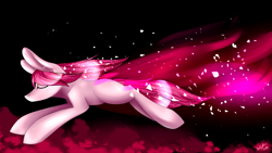 Size: 1920x1080 | Tagged: safe, artist:intfighter, derpibooru import, edit, pinkie pie, earth pony, pony, black background, cropped, eyes closed, female, flying, mare, simple background, solo