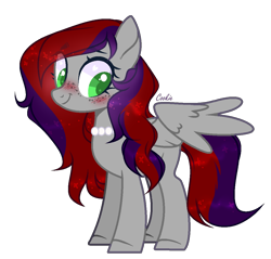 Size: 1132x1082 | Tagged: safe, artist:lazuli, derpibooru import, oc, oc only, pegasus, pony, blushing, commission, eyelashes, jewelry, necklace, pearl necklace, pegasus oc, simple background, smiling, solo, transparent background, wings, ych result