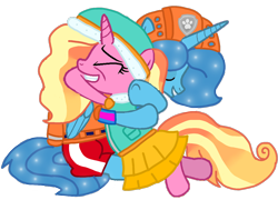 Size: 1348x969 | Tagged: safe, artist:徐詩珮, derpibooru import, luster dawn, spring rain, alicorn, pony, series:sprglitemplight diary, series:sprglitemplight life jacket days, series:springshadowdrops diary, series:springshadowdrops life jacket days, alicornified, alternate universe, base used, clothes, cute, everest (paw patrol), lifeguard, lifeguard spring rain, older, older spring rain, paw patrol, race swap, simple background, springcorn, transparent background, zuma (paw patrol)